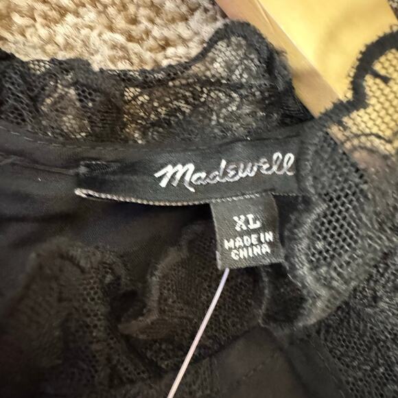 Madewell Lace Inset Mock Neck Long Sleeve Top XL Silk Cami Sheer Goth Whimsy NWT - Picture 6 of 14